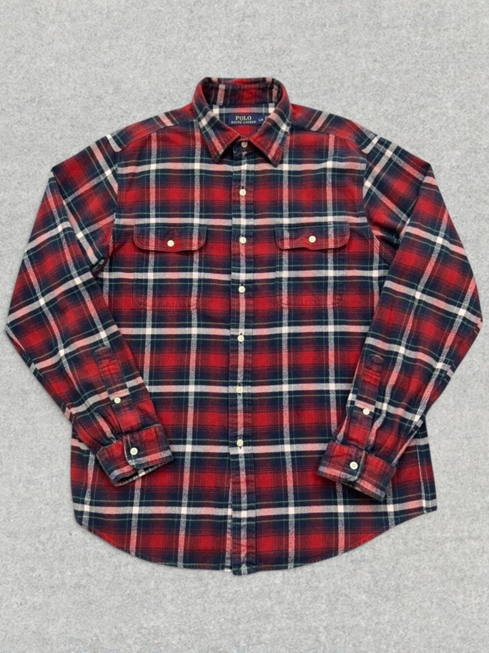 Polo Ralph Lauren Flannel Work Shirt Mens Large Red Plaid Cotton Button Down